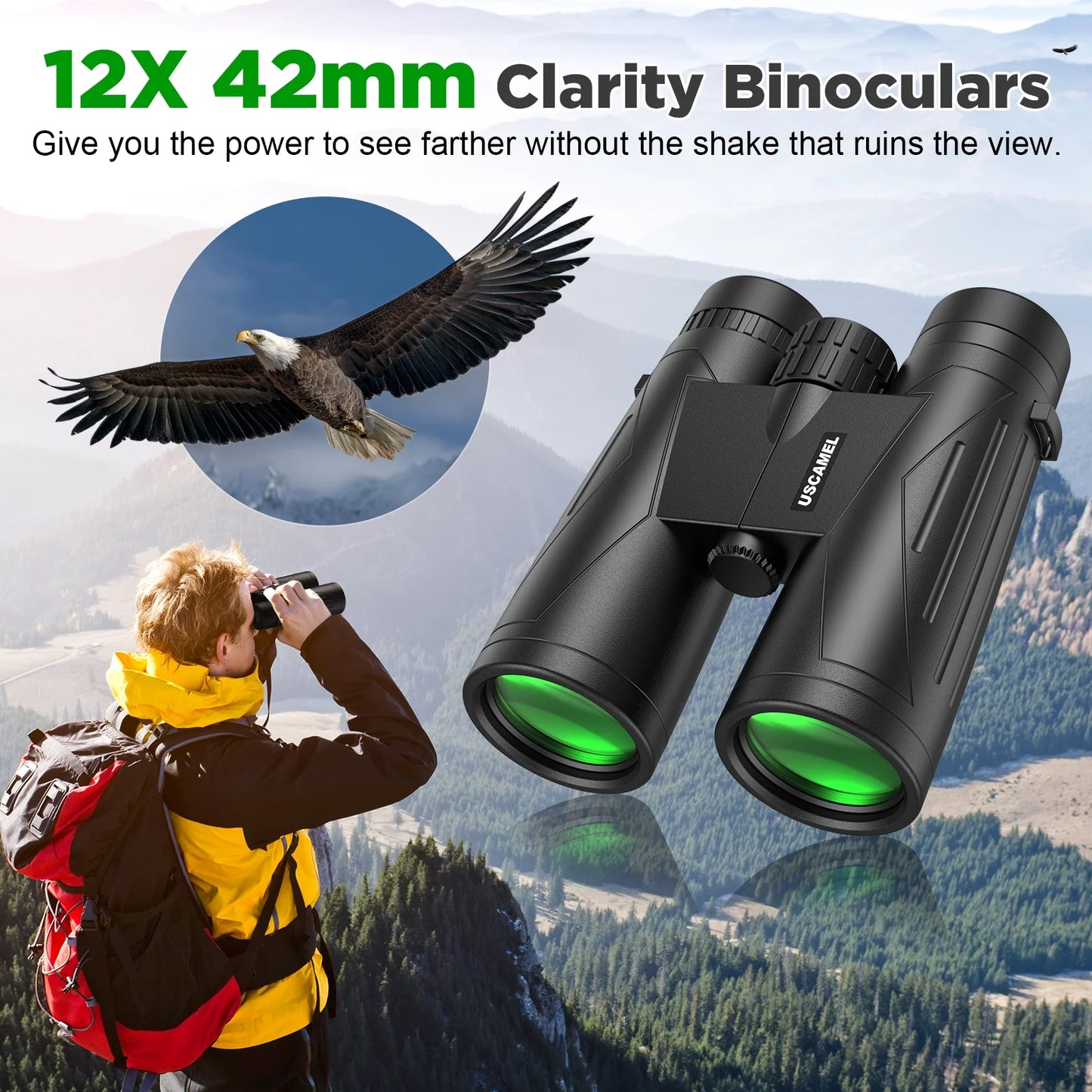 12X42 Binoculars for Adults Kids, HD Binoculars Waterproof FMC BAK4 Binoculars Low Light Vision for Bird Watching Travel Hunting Outdoor Sports Concerts