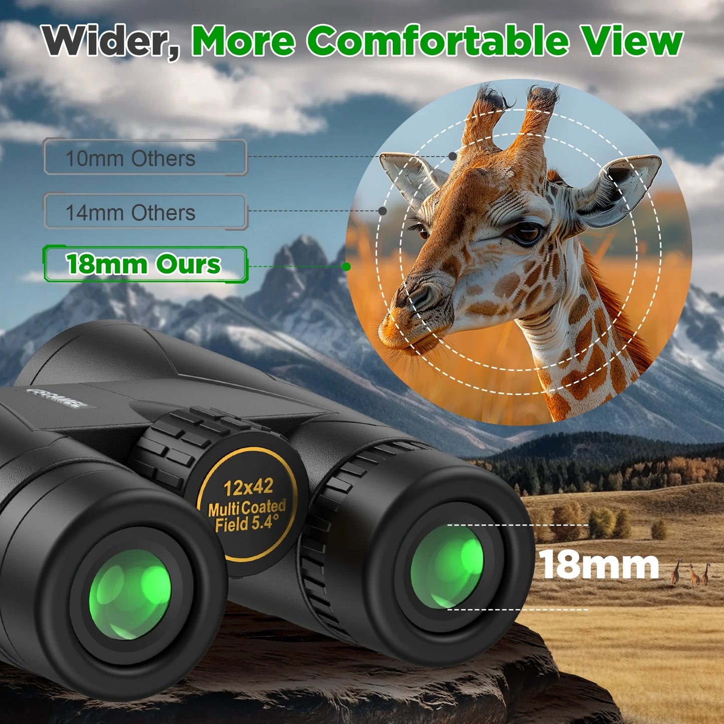 12X42 Binoculars for Adults Kids, HD Binoculars Waterproof FMC BAK4 Binoculars Low Light Vision for Bird Watching Travel Hunting Outdoor Sports Concerts