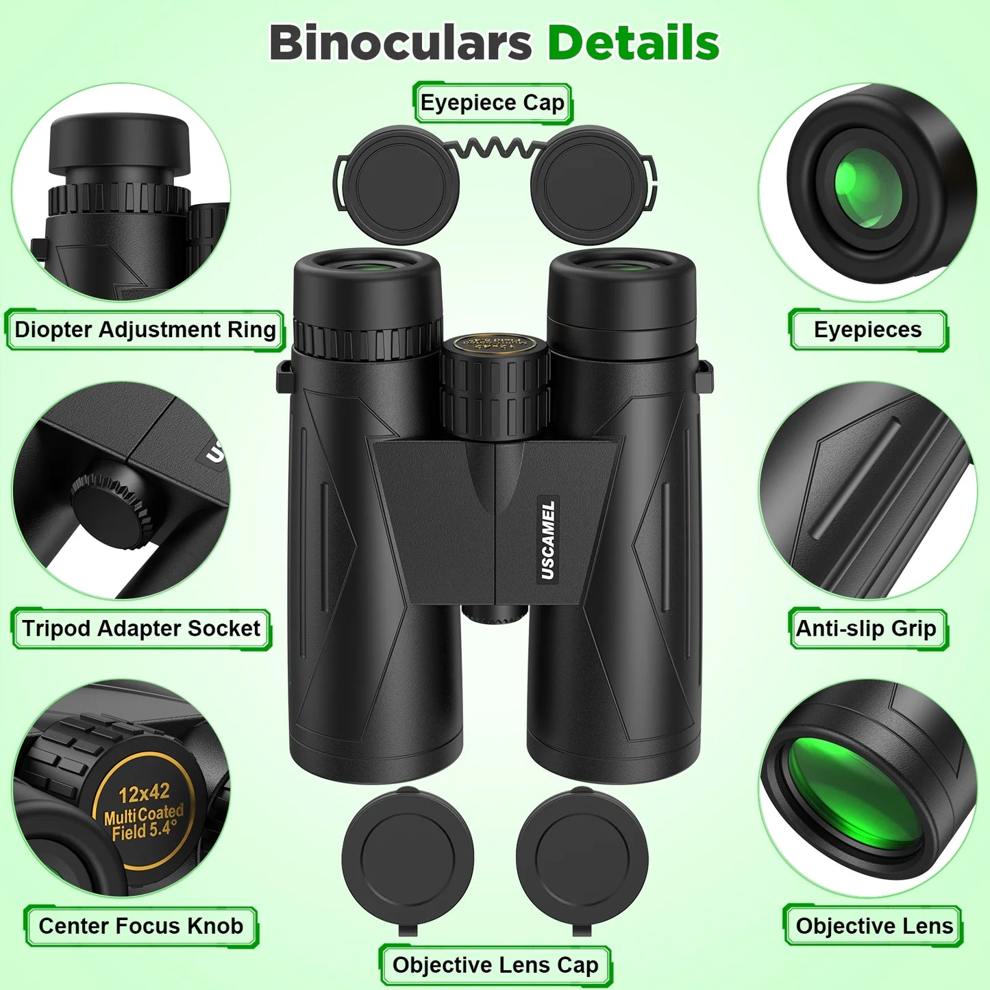 12X42 Binoculars for Adults Kids, HD Binoculars Waterproof FMC BAK4 Binoculars Low Light Vision for Bird Watching Travel Hunting Outdoor Sports Concerts