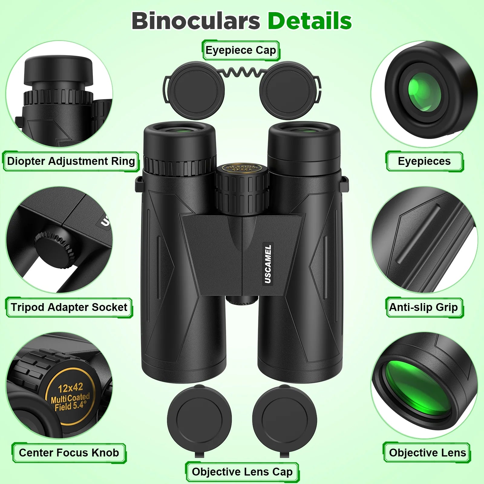12X42 Binoculars for Adults Kids, HD Binoculars Waterproof FMC BAK4 Binoculars Low Light Vision for Bird Watching Travel Hunting Outdoor Sports Concerts