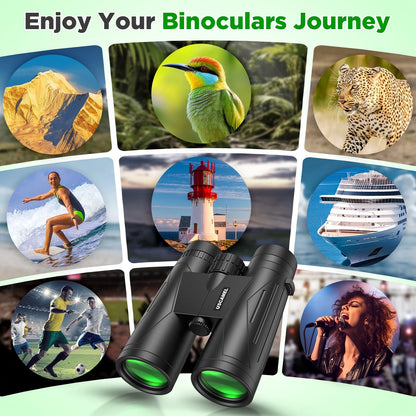 12X42 Binoculars for Adults Kids, HD Binoculars Waterproof FMC BAK4 Binoculars Low Light Vision for Bird Watching Travel Hunting Outdoor Sports Concerts